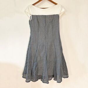 Anett Rostel Striped Boat Neck Fit and Flare Dress